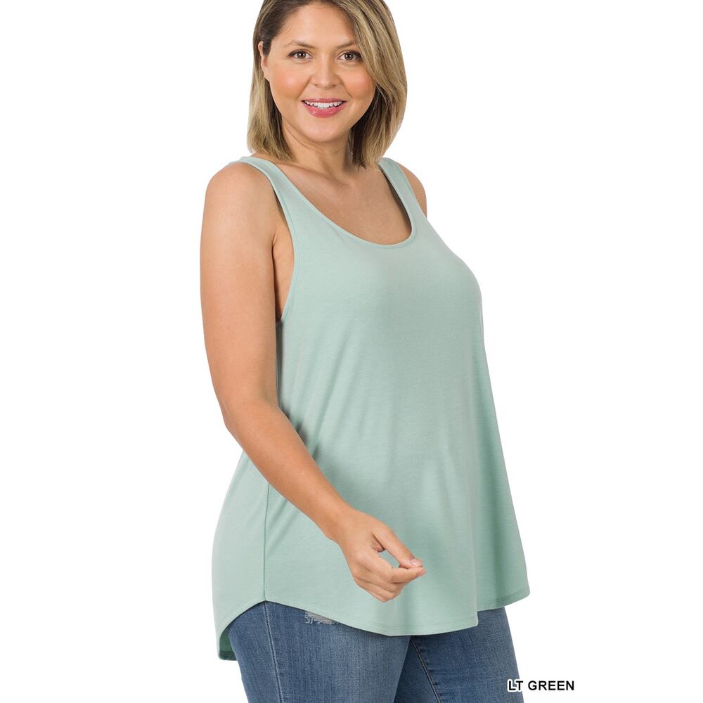 2X Light Green Scoop Neck Round Hem Tank Top Zenana Plus size comfy cool